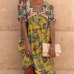 BOHO Floral Print Puff Sleeve Shift Dress